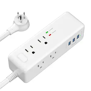 Soket Strip daya perlindungan lonjakan gaya US dengan 3 port pengisian daya USB dan papan ekstensi 8 outlet colokan listrik Universal