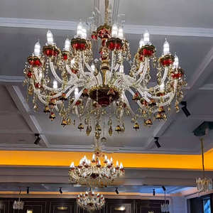 Lámpara de Techo de Cristal con Marco Dorado y Detalles Rojos, Tamaño Grande, para Vestíbulo de Hotel, E27 LED 2700K Blanco Cálido - Product Image 3