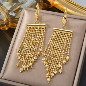 Ensemble de bijoux de mariage bohème de luxe en zircon plaqué or 14 carats avec pampilles, boucles d'oreilles, bague, collier et bracelet - Product Image 3
