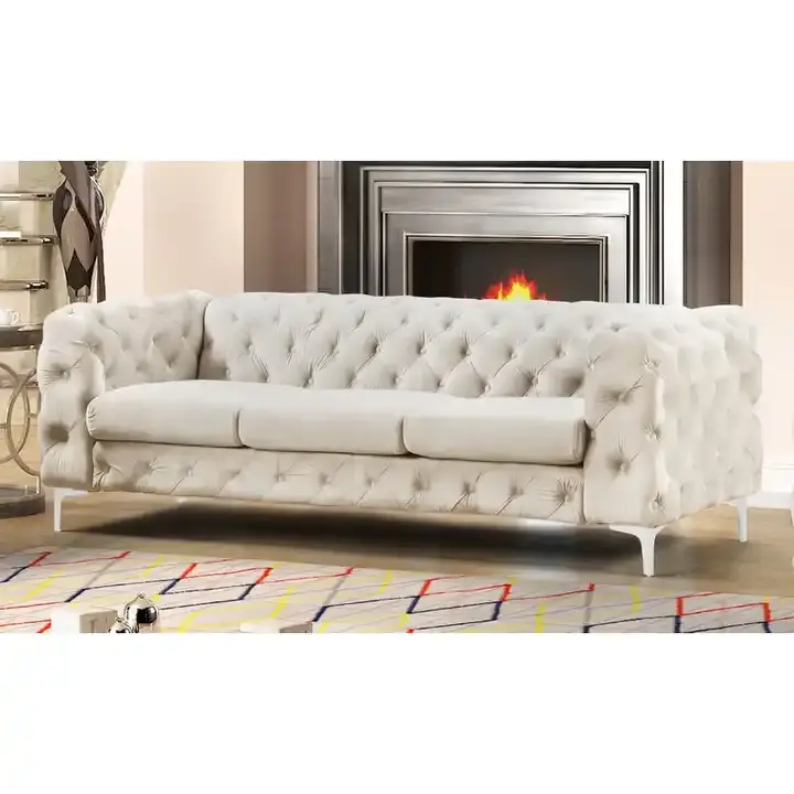 Lujo moderno de tela blanca de 3 plazas suave cómodo sofá sala de estar sofá conjunto de muebles