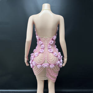 Novance Y5254-B vente en gros <span class=keywords><strong>de</strong></span> Chine <span class=keywords><strong>boutique</strong></span> mode fleurs en trois dimensions conception rose <span class=keywords><strong>robe</strong></span> <span class=keywords><strong>de</strong></span> <span class=keywords><strong>Cocktail</strong></span> strass perlé <span class=keywords><strong>robe</strong></span> <span class=keywords><strong>de</strong></span> soirée - Product Image 3