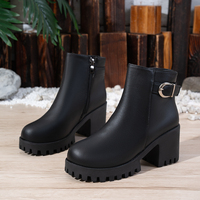 Bottines à talon bloc épais pour femme, avec fermeture éclair latérale, bride à boucle, bout rond, tige en tissu, semelle à crampons, plateforme, été, automne, hiver