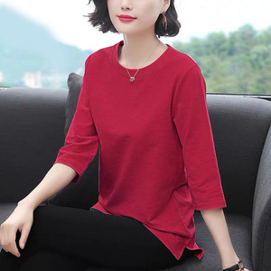 Women's Three Quarter Sleeve T-Shirt Solid Color Loose Plus Size Casual Top Spring Summer Fashion Asymmetrical Design - Product Image 4