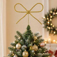 Décorations de Noël créatives en forme d'étoile avec nœud en strass pour le sommet de l'arbre, cadeau de Noël en gros