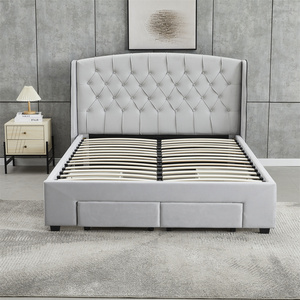 Cama tapizada con mechones asequible con cajones de almacenamiento grandes, marco de cama de muebles de dormitorio moderno - Product Image 6