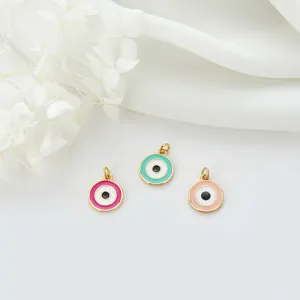 Hot Sale Jewelry Diy Accessories Oil Drop Enamel Round 14K Gold Turkish Evil Eye Charm Pendants for Necklace Bracelet Making