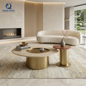 Juego de <span class=keywords><strong>Mesa</strong></span> de <span class=keywords><strong>Centro</strong></span> de Lujo, Muebles Modernos para Sala de Estar, <span class=keywords><strong>Mesa</strong></span> de <span class=keywords><strong>Centro</strong></span> Redonda de <span class=keywords><strong>Travertino</strong></span> Natural con Base de Acero Inoxidable para Hogar y Hotel - Product Image 4