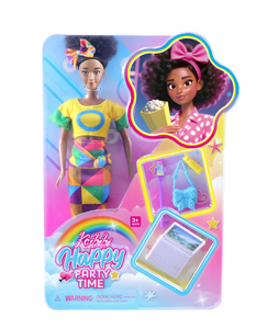 دمية أنليلي سوداء أنيقة بطول 11.5 بوصة مع تنورة منقطة وردية وحقيبة بنفسجية ورأس أسود منفوش مع ربطة عنق للأطفال - Product Image 5