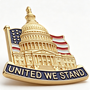 Pin Esmaltado del Edificio del Capitolio con la Frase 'United We Stand', Chapado en Oro, Recuerdo Metálico de Forma Irregular con Temática Patriótica - Product Image 5