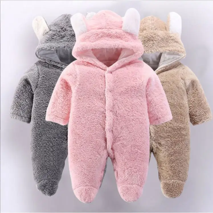 Kış yenidoğan ayı için Snowsuit pamuk polar kapşonlu Romper tulum bebek kız erkek bebek giysileri Set bebek Romper