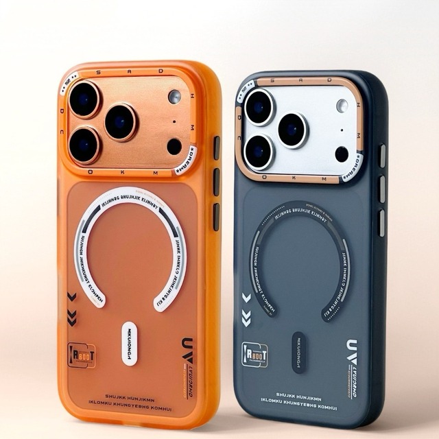 Semi-Transparent Magnetic Phone Case Trendy Mecha Graphic Print Anti-Drop Soft Edge Protective Shell for iPhone 17 18 Pro Max