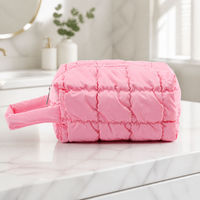 Tas Kosmetik Berlapis Quilted, Tas Makeup Puffy Warna Solid, Organizer Perlengkapan Mandi, Tempat Penyimpanan Perjalanan
