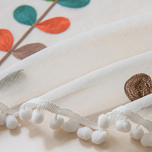 Broderie de feuilles multicolores Pom-pom Decor Coffee Kitchen and Cozy Window Valance - Product Image 2