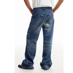 Custom Ripped Denim Pants Washed Fashion Casual <b>Trousers</b> for <b>Men</b> 100% Cotton High Quality Baggy Straight Fit <b>Men's</b> <b>Jeans</b> - Product Image 5