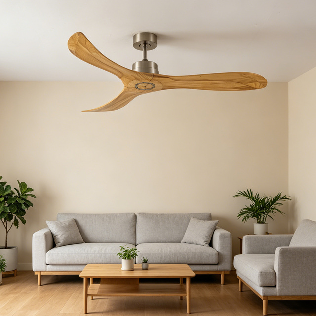 60 Inch Mid Century Modern Wooden Ceiling Fan | 3 Blade Tuya Smart Remote Control No Light | Custom Color Multiple Size Options