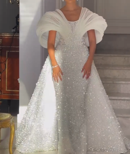 Personalizzare la sirena di pizzo con perline pesanti con strascico staccabile Luxury <span class=keywords><strong>da</strong></span> sposa con paillettes elegante abito <span class=keywords><strong>da</strong></span> sposa <span class=keywords><strong>taglie</strong></span> forti - Product Image 4