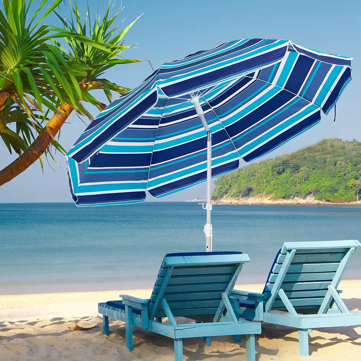 Уличный пляжный зонт для внутреннего дворика, Солнцезащитный укрытие, УФ 50 + защита с наклоном, сумка для переноски с вентиляционным отверстием для внутреннего дворика, сада, пляжа, бассейна, 6,5 футов