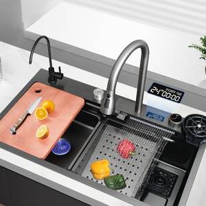 Large Single Bowl Kitchen Sink <b>Scratch</b> Resistant Embossed 304 Stainless Steel Sink With Pull Out Faucet Thickened - Product Image 1