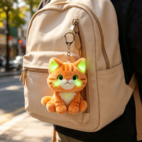 Porte-clés en peluche chat lumineux OEM d'usine, avec logo couleur personnalisé, oreilles lumineuses et base à moustaches, mini pendentif pour les distributeurs mondiaux d'accessoires