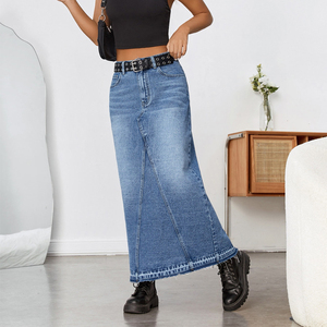 Bán Buôn Đau Khổ Cổ Điển Denim Bút Chì Dài Váy Phụ Nữ Sang Trọng Dài Hàng Hóa Denim Váy - Product Image 5