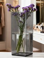 Vase carré en acrylique de luxe léger, haut de gamme, pour la maison, le salon, transparent, pour l'arrangement floral, rose, lys, fleurs fraîches