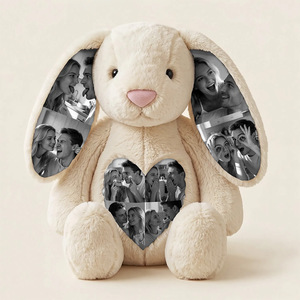 Jouets en peluche personnalisés avec photo, lapin en peluche rembourré de coton PP, 28 cm, 40 cm, animal en peluche, lapin avec photo personnalisée sur les oreilles et le cœur - Product Image 2