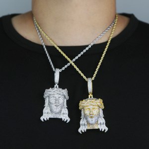 Hip Hop hommes garçon grand Christ jésus pendentif collier complet Micro pavé 5A cubique zircone CZ Cool <span class=keywords><strong>Rock</strong></span> <span class=keywords><strong>Punk</strong></span> bijoux - Product Image 5