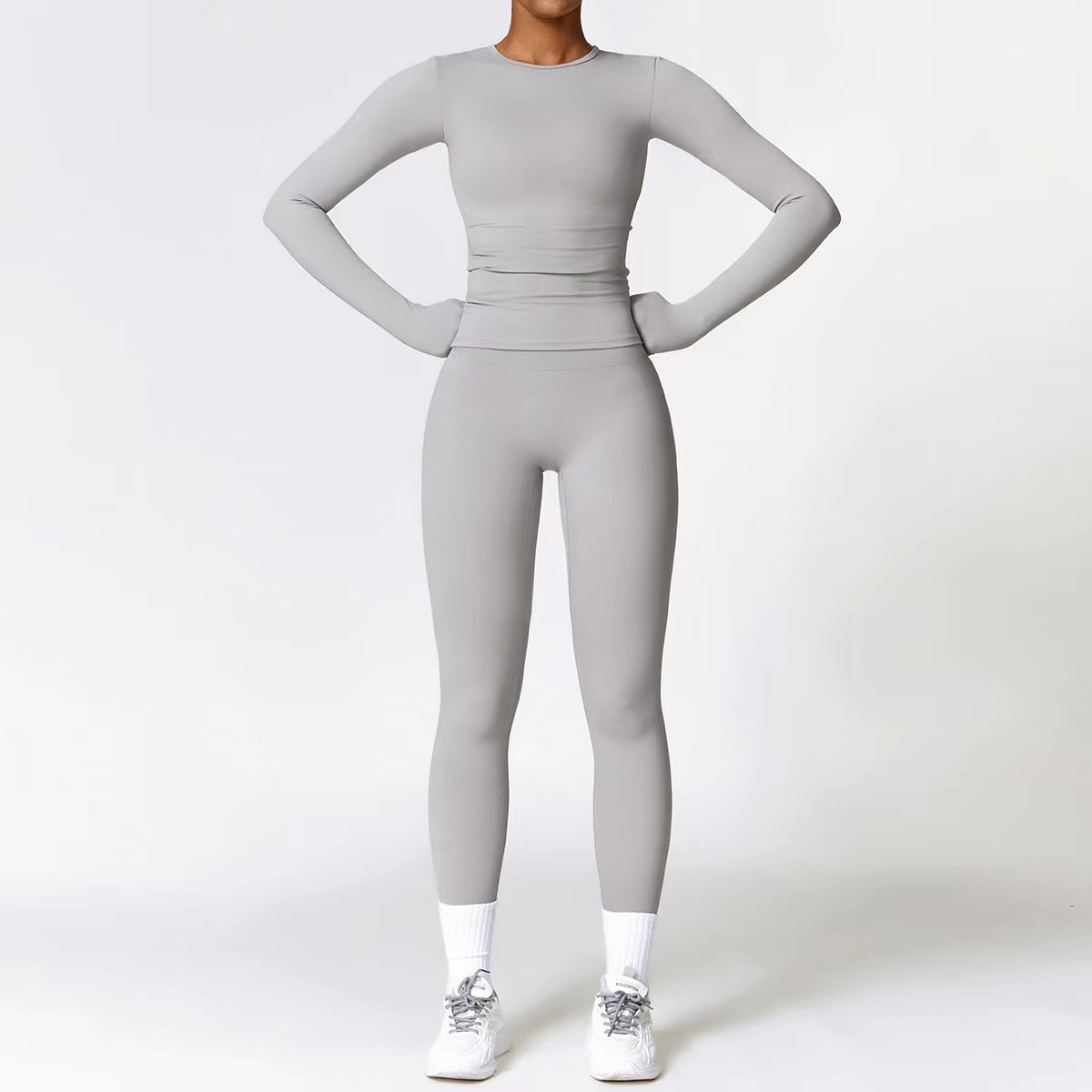 Custom Logo Women Two Piece Set Long Sleeve High Waist Leggings Yoga Fitness Suit Running Gym Sports Training Sport Wear