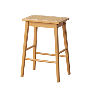 Rattan High <b>Stool</b> Japanese Style Solid Wood Bar <b>Stool</b> 44x32x62cm Durable Modern Design - Product Image 5