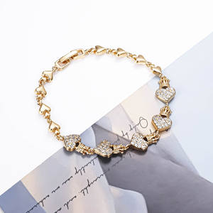 Perhiasan grosir pulsera de corazon a presion wanita 18k sampanye emas disepuh trendi zirconia mahkota bentuk Hati Gelang - Product Image 5