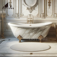 QUYANG salle de bain intérieure hôtel décoration de la maison pierre naturelle sculpture baignoire autoportante baignoire en marbre