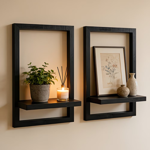 2 estantes flotantes negros <span class=keywords><strong>de</strong></span> <span class=keywords><strong>madera</strong></span> rústica para pared, estantes <span class=keywords><strong>de</strong></span> exhibición montados en la pared para decoración, plantas, fotos, estante <span class=keywords><strong>de</strong></span> pared <span class=keywords><strong>de</strong></span> <span class=keywords><strong>madera</strong></span> - Product Image 2