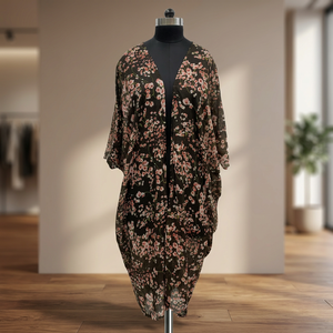Robe longue en mousseline à imprimé floral, col en V, style bohème ample, manches trois quarts, ourlet asymétrique, robe décontractée d'été - Product Image 2