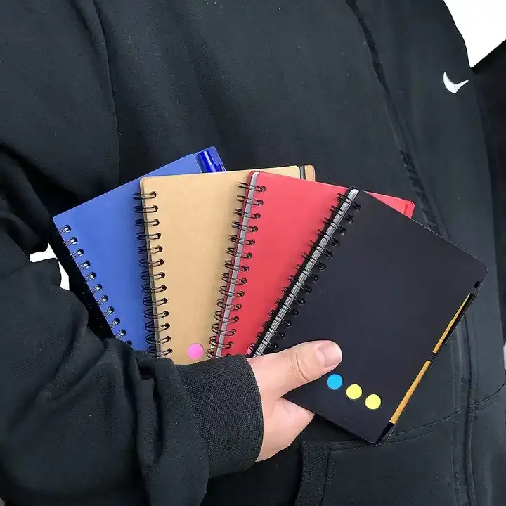 Brown Hardcover Notepad Memo wieder verwendbare Haft notizen Coil Notebook Custom With Pen