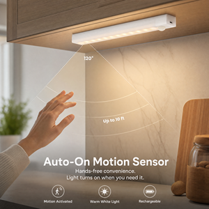 Rechargeable <b>Motion</b> <b>Sensor</b> <b>LED</b> <b>Cabinet</b> <b>Light</b> 3 Color Temperature Dimmable Wireless Under <b>Cabinet</b> Lamp Type-C Charging - Product Image 5