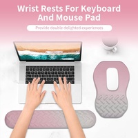 Ensemble clavier ergonomique rose clair, repose-poignets et tapis de souris avec design de dessin animé, base en caoutchouc, mousse à mémoire de forme, pour bureau et maison