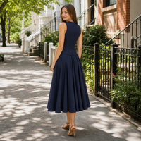 Ensemble gilet et jupe plissée bleu marine pour femme, col en V, deux pièces, tenue de bureau, vente en gros, OEM, marque privée
