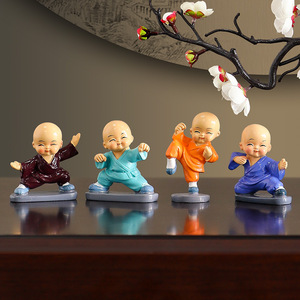 Cute Resin Kung Fu Monk Set Of 4 Statue Miniature Buddha <strong>Figurine</strong> Wise Figure Baby Monk Sculpture Collectibles Crafts Arts Zen - Product Image 5