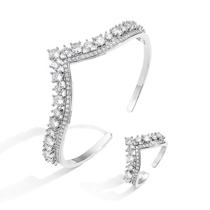 Rakol Sp3374 Cubic Zirconia & Quần Vợt Sang Trọng Silicon Đá Nhẫn Cưới Trang Sức <span class=keywords><strong>Set</strong></span> Vương Miện Cuff Vòng Đeo Tay - Product Image 1