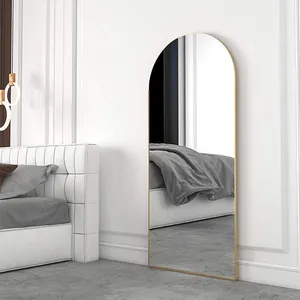 Custom Nieuwe Luxe Gebogen Zwart Gouden Full-Length Long Body Staande Floorhome Decor Dressing Muur Spiegel