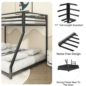 Lit superposé Adam Sturdy Twin over Full en métal noir pour enfants et adultes, lit superposé Twin over Full à profil bas avec échelle - Product Image 1