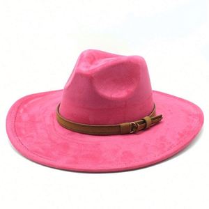 Hot Selling Spring Autumn Fashion Suede Fedora <b>Hat</b> New Women Men Events Women Wide Brim Fedora <b>Hats</b> - Product Image 6