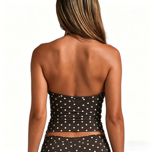 Custom Eco-Friendly Recycled Dotty Print Halter Neck Sports Gym Tank Crop Top Removable Padding Fitness <strong>Yoga</strong> Shorts Leggings <strong>Set</strong> - Product Image 2