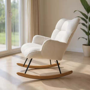 Sillón Reclinable Moderno con Asiento de Terciopelo Blanco, Estructura Resistente y Duradera, Sillón de Salón con Respaldo Alto, Sillón Mecedora de Ocio - Product Image 3