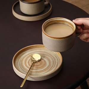 Ensemble tasse et soucoupe à café en céramique <span class=keywords><strong>rustique</strong></span> rétro fait main, style vintage, pour la maison, les bars, les restaurants ou les cafés - Product Image 3