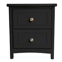 Table de chevet compacte, simple et classique, blanche/noire, avec 2 tiroirs, en bois Radiata/MDF, avec tiroirs à glissière fluide