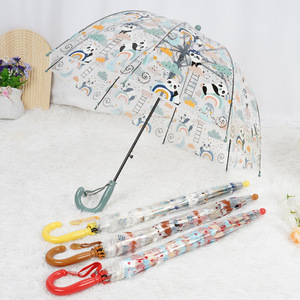 Parapluie pour enfants de 2 à 5 ans Parapluie transparent Forêt Cartoon Parapluie à long manche sûr et léger pour enfants - Product Image 3