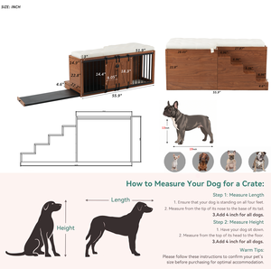 บ้านสุนัขไม้วอลนัทสุดหรูขนาด 56 นิ้ว 2 in 1 พร้อมเบาะรองนั่ง, ประตูบานเลื่อนแบบโรงนา, ใช้เป็นม้านั่งปลายเตียงได้ - Product Image 2