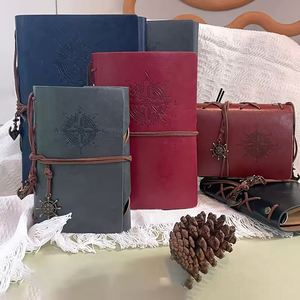 A6 Vintage Leather Cover Journals Handmade Travel Kraft Paper Blank <b>Notebook</b> - Product Image 3
