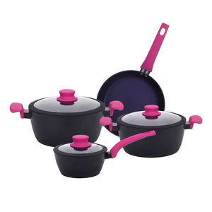 Modern <b>Ceramic</b> Marble Coated 6-Piece Pot <b>Pan</b> Glass Lids Bakelite Handles Non-Stick Aluminum Gas Induction Ready Cookware Set - Product Image 1